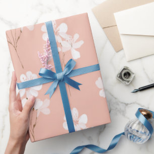 Minimale Bleek Roze Bloem Witte Bloemmotief Cadeaupapier