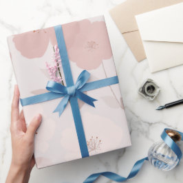 Minimale Bleek Roze Bloem Witte Bloemmotief Cadeaupapier
