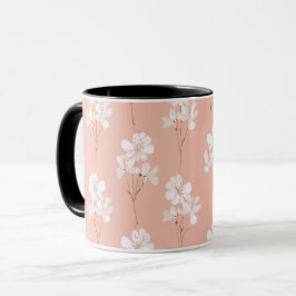 Minimale Bleek Roze Bloem Witte Bloemmotief Mok