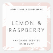 Minimale bleke blush roze bushstrokes productetike vierkante sticker (Voorkant)