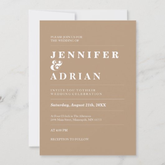 Minimale Bleke Taupe Simple Wedding Invitations Kaart (Achterkant)