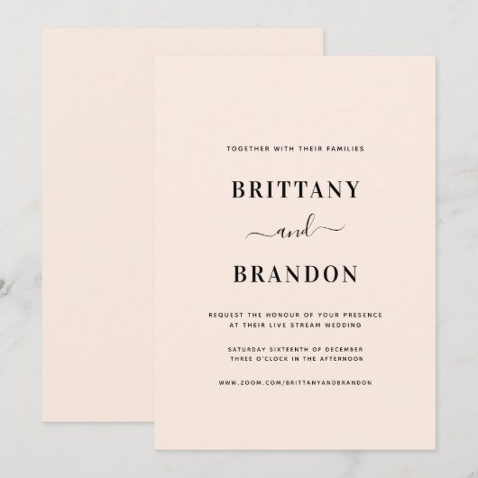 Minimale blindroze live stream bruiloft kaart (Voorkant / Achterkant)