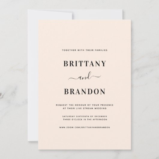 Minimale blindroze live streaming bruiloft kaart (Voorkant)