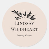 Minimale bloem beige botanische  ronde sticker (Voorkant)