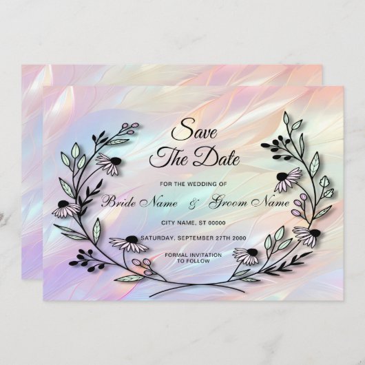 Minimale bloem Bewaar de datum Save The Date (Voorkant / Achterkant)