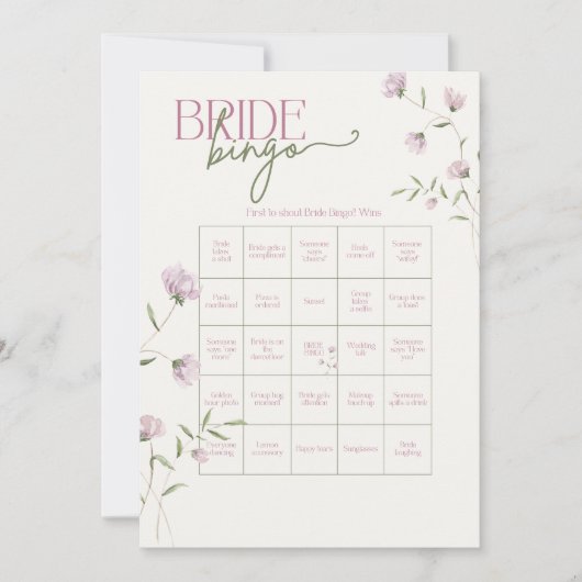 Minimale bloem bruidsbingospel kaart (Voorkant)