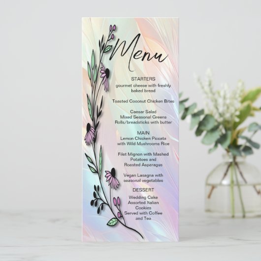 Minimale bloem bruiloft menu (Staand voorkant)
