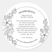 Minimale Bloem Zwart en Wit Ingrediënten Sticker (Voorkant)