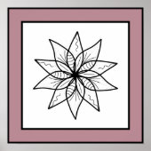 Minimale bloem zwart lijn art mandala mauve rand poster (Voorkant)
