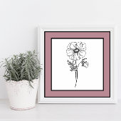 Minimale bloem zwart lijn art Mauve pruimenrand Poster