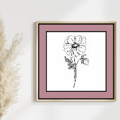 Minimale bloem zwart lijn art Mauve pruimenrand Poster