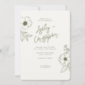 Minimale Bloemen Botanisch Mos Groen Foto Bruiloft Kaart (Voorkant)