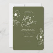 Minimale Bloemen Botanisch Mos Groen Foto Bruiloft Kaart (Voorkant)