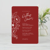 Minimale Bloemen Botanische Ruby Rode Bruiloft Dou Kaart (Staand voorkant)