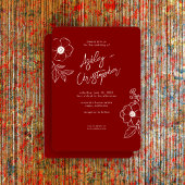 Minimale Bloemen Botanische Ruby Rode Bruiloft Kaart