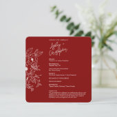 Minimale Bloemen Botanische Ruby Rode Bruiloft Programmakaart (Staand voorkant)