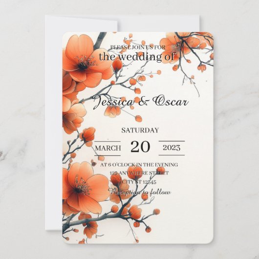 Minimale bloemen bruiloft uitnodigingskaart kaart (Voorkant)