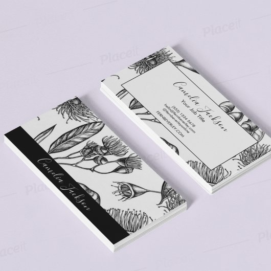 Minimale Bloemen Chique Zwart & Wit Professional Visitekaartje