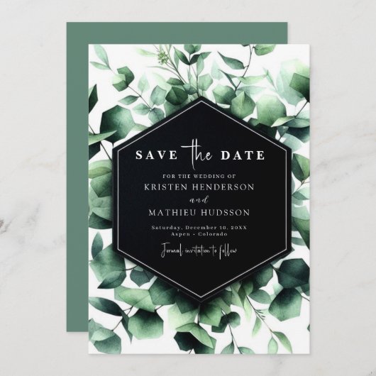 Minimale bloemen eucalyptus digitale bruiloft save the date (Voorkant / Achterkant)