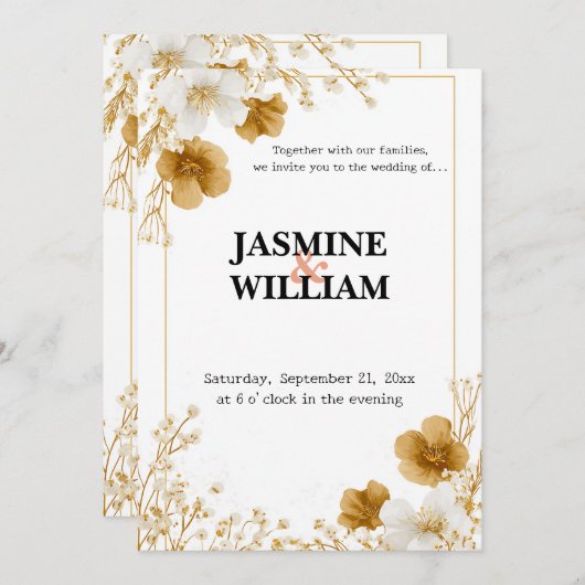 ✨ Minimale Bloemen Huwelijksuitnodiging 💐💍 Kaart (Voorkant / Achterkant)