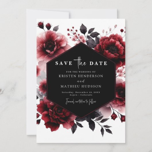 Minimale bloemen karmozijnrode bruiloft save the date (Voorkant)