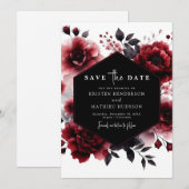 Minimale bloemen karmozijnrode bruiloft save the date (Voorkant / Achterkant)