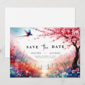 Minimale bloemen kersenbloesem bruiloft save the date (Voorkant / Achterkant)