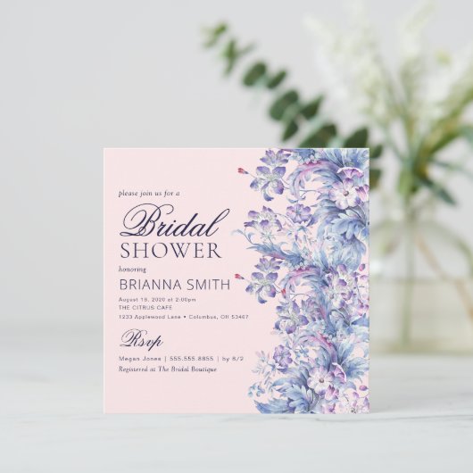 Minimale bloemenbruidsdouche uitnodiging (Staand voorkant)