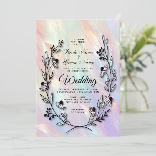 Minimale bloemenbruiloft uitnodiging (Staand voorkant)