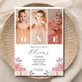 Minimale bloemenfoto eerste verjaardag uitnodiging