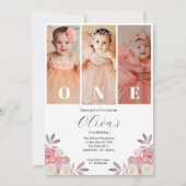 Minimale bloemenfoto eerste verjaardag uitnodiging (Voorkant)