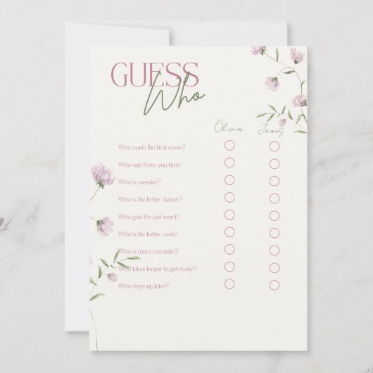 Minimale Bloemengraad Guessing BruidsGame Kaart (Voorkant)