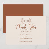 Minimale bloemenkrans monogram bedankkaart (Voorkant / Achterkant)