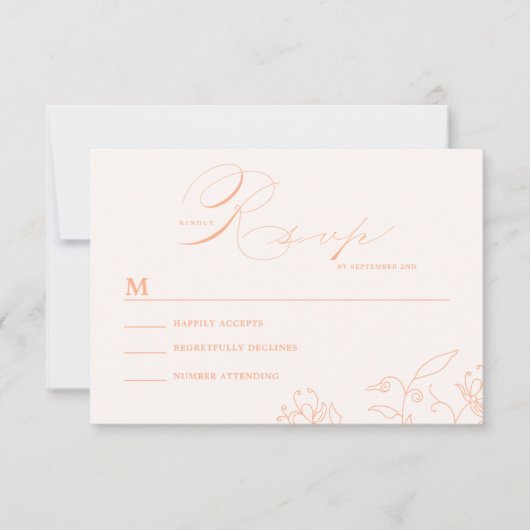 Minimale Bloemenlijn Art Bruiloft RSVP Kaartje (Voorkant)
