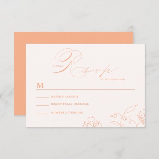 Minimale Bloemenlijn Art Bruiloft RSVP Kaartje (Voorkant / Achterkant)