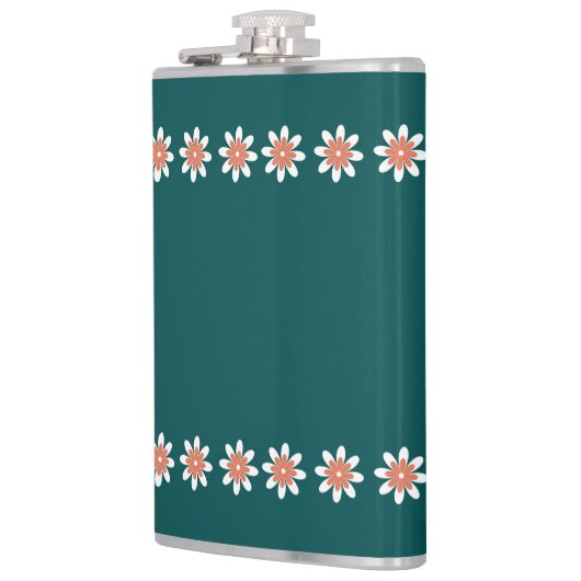 Minimale bloemenrand retro diep Blauwgroen Heupfles (Links)