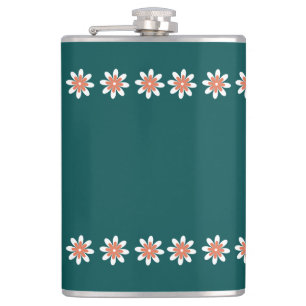 Minimale bloemenrand retro diep Blauwgroen Heupfles