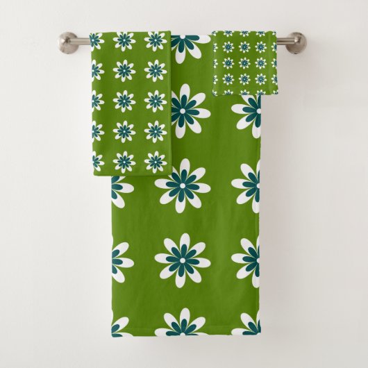 Minimale bloemenretro avocado groen bad handdoek (Insitu)