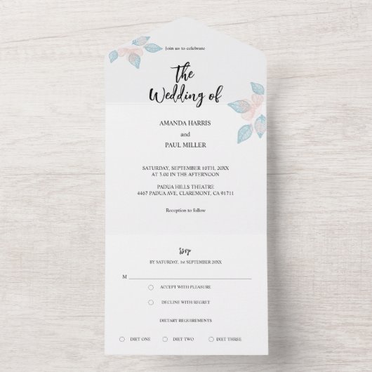 Minimale bloemige all-in-one trouwuitnodiging all in one uitnodiging (Binnen)