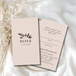 Minimale bloemige beige botanische aanbevelingskaartje