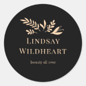 Minimale bloemige zwarte botanische ronde sticker (Voorkant)