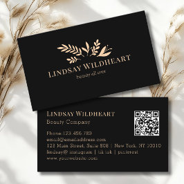 Minimale bloemige zwarte botanische schoonheid QR- Visitekaartje