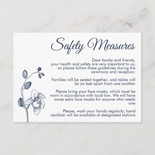 Minimale bloemorchideeën moderne veiligheidsmaatre informatiekaartje (Voorkant)
