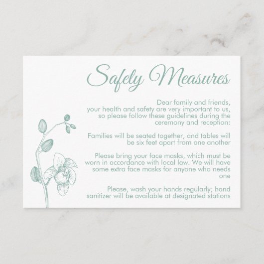 Minimale bloemorchideeën moderne veiligheidsmaatre informatiekaartje (Voorkant)