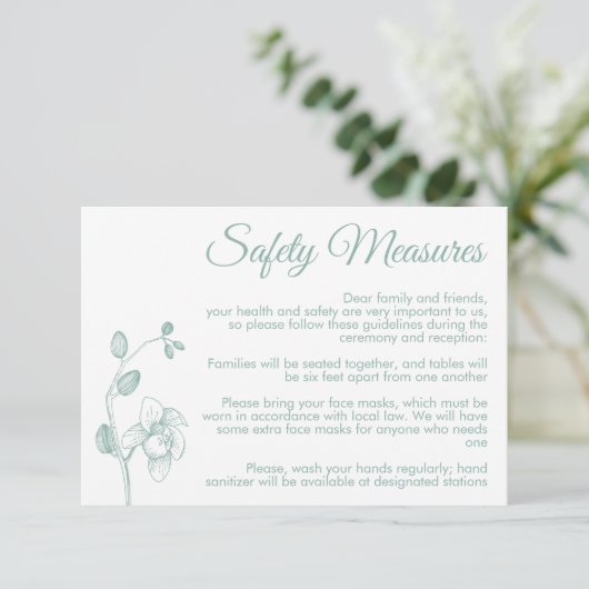 Minimale bloemorchideeën moderne veiligheidsmaatre informatiekaartje (Staand voorkant)