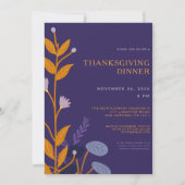 Minimale Bloemrijke Thanksgiving-diner Kaart (Voorkant)