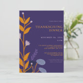 Minimale Bloemrijke Thanksgiving-diner Kaart (Staand voorkant)