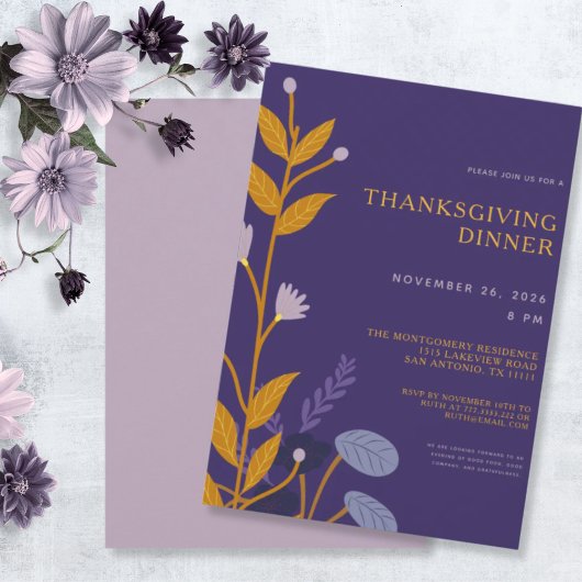 Minimale Bloemrijke Thanksgiving-diner Kaart
