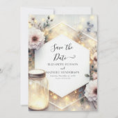 Minimale Bloom Mason Jar bruiloft Save The Date (Voorkant)