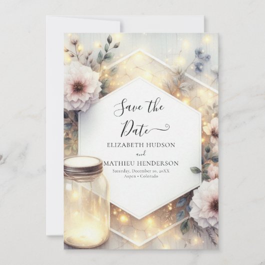 Minimale Bloom Mason Jar bruiloft Save The Date (Voorkant)